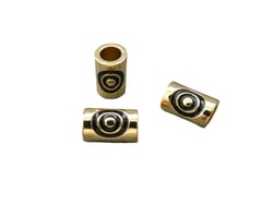 1 Perle Tube dorée avec cercles noirs 9*5mm, cuivre or (MFP05)