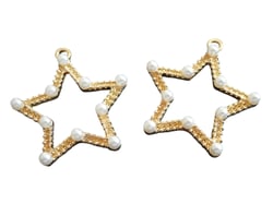 2 Pendentifs Etoile avec perles blanches - 32*30mm - doré