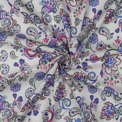 Tissu Voile de Coton digital fleurs Multicolores sur fond Blanc cassé