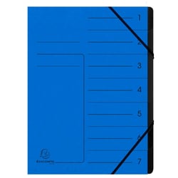 Trieur agrafé avec élastiques intérieur noir 7 compartiments - A4 - Bleu - x 10 - Exacompta