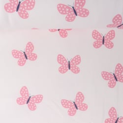 Tissu Sweat envers molletonné Lili papillons Roses sur fond Blanc cassé