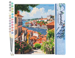 Peinture par Numéro Figured'Art - Vue sur le fleuve à Porto - Kit de Loisir Créatif DIY Numéro d'Art Complet - 40x50cm sans châssis en bois