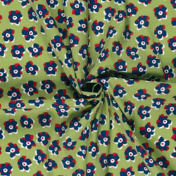 Tissu Coton extensible Fleuréa marine sur fond Vert