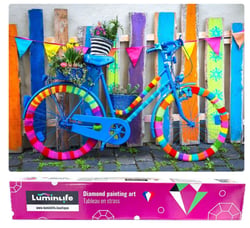 Diamond Painting Broderie Diamant LUMINLIFE 70x50cm, 100% strass, diamants ronds - Vélo coloré