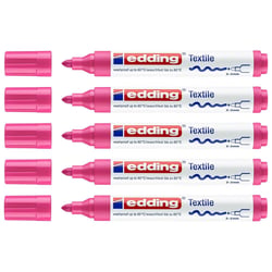 Lot de 5 marqueurs textiles - EDDING - Rose Fluorescent - Pointe ronde 2-3 mm
