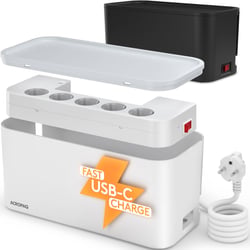 Boite Cache Cable Cache multiprise - Avec multiprise intégrée, USB-C, USB-A, Boîte de Rangement pour Câble - Blanc- ACROPAQ