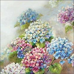 Lot de 4 serviettes en papier découpage collage 33 cm FLEUR HORTANSIAS F 827
