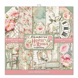Pochette de 10 feuilles recto verso House of roses Stamperia