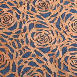 Tissu Liège monté sur jeans Fleurs sur fond Bleu denim