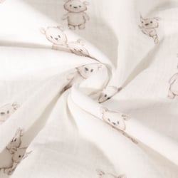 Tissu Double gaze de Coton Bio digital Oursons sur fond Blanc