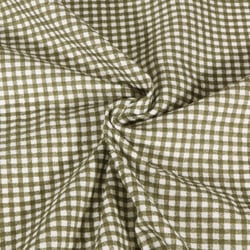 Tissu Double gaze de Coton Rayures vert kaki sur fond Blanc