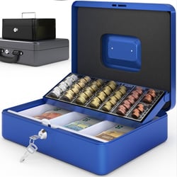 Caisse à Monnaie 30x24x9cm- Coffret Monnaie en Acier- Monnayeur, 2 clés, Compartiments à monnaie- Poignée de Transport Robuste- ACROPAQ