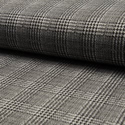 Tissu Jacquard polyviscose  extensible Écossais pied de poule Noir sur fond Blanc