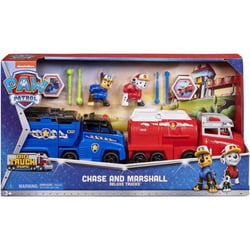 Pat patrouille truck rescue : marcus et son camion de pompier + chase camion de police - figurine chien - vehicule de luxe - paw patrol