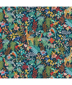 Tissu 100% coton Zanzibar Animaux exotiques de 150 cm de largeur Petrole Bleu vendu par 50 cm