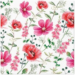 Lot de 4 serviettes en papier découpage collage 33 cm FLEUR ROSE F 201