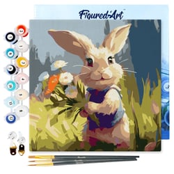 Mini Peinture par Numéros Figured'Art 20x20cm avec cadre Lapin et fleurs sauvages - Petit Format