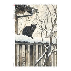 1 feuille de papier de riz 22.5 x 32 cm découpage collage Paper Designs CHAT BARRIERE NEIGE 0268