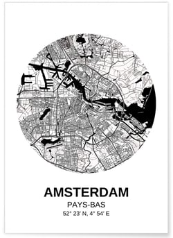 Affiche Carte Amsterdam | A3 : 29,7x42cm