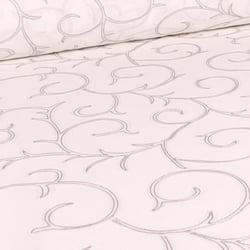 Tissu Voilage grande largeur spirale grise brodé sur fond Blanc cassé
