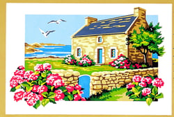 Canevas antique Maison en bord de mer 30x40cm