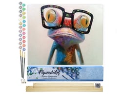 Peinture par Numéro Figured'Art - Grenouille et Lunettes - Kit de Loisir Créatif DIY Numéro d'Art Complet - 40x50cm toile roulée + châssis en bois à monter