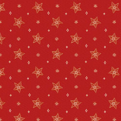 Tissu Jacquard d'ameublement Etoiles de noël Lurex sur fond Rouge