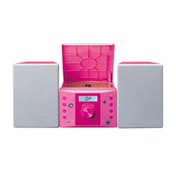 Lenco Micro-chaîne Stéréo CD Radio FM AUX-IN avec Écran LCD et Autocollants Rose