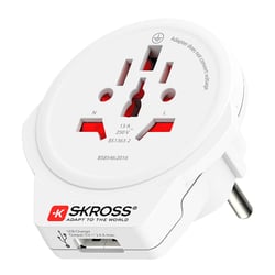 Skross Adaptateur Chargeur de Voyage USB Monde vers Europe 2 / 3 poles Blanc