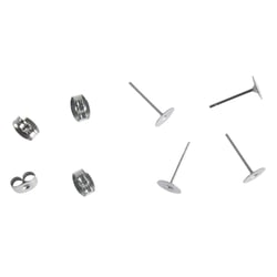 Boucle d'oreille av. plaque, ø 6mm, platine, 4 pces