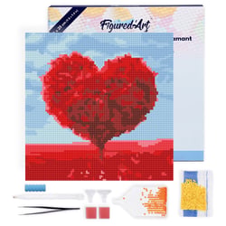 Mini Diamond Painting Broderie Diamant Figured’Art 25x25cm toile tendue sur châssis en bois - diamants ronds - Arbre rouge Coeur