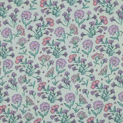 Tissu Double gaze fleurs Daisy lavandes sur fond Vert d'eau - Au mètre