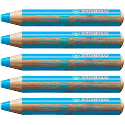 Crayon de couleur STABILO Woody 3 en 1 extra large - Cyan - Lot de 5