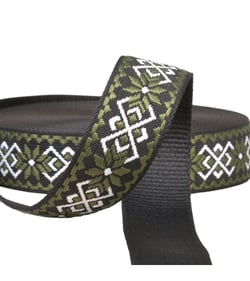 Sangle fleurs ethnique 38mm marron/noir au mètre