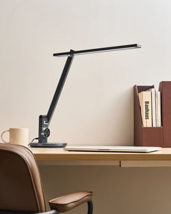 Lampe de Bureau LED Grise avec Bras Réglable et Pivotant Variateur 10 Modes Minuterie