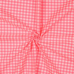 Tissu vichy Lyna Rose Fluo Petits carreaux sur fond Blanc