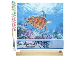 Peinture par Numéro Figured'Art - Tortue en ballade - Kit de Loisir Créatif DIY Numéro d'Art Complet - 40x50cm toile roulée + châssis en bois à monter
