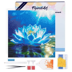 Mini Diamond Painting Broderie Diamant Figured’Art 25x25cm toile tendue sur châssis en bois - diamants ronds - Lotus Blanc Brillant