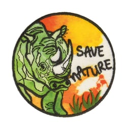 Ecusson thermocollant sauvez la nature rhinocéros 5.5x5.5cm