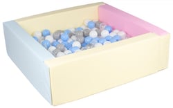 Piscine à balles carrée avec 200 balles – bords 3 couleurs/blanc, transparent, bleu clair, gris - Velinda