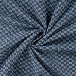 Tissu Jean Coton Carreaux sur fond Bleu denim