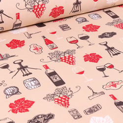 Tissu Coton enduit Arty Vignobles sur fond Beige