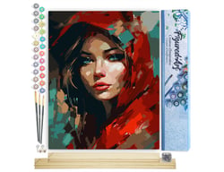 Peinture par Numéro Figured'Art - Femme au foulard rouge - Kit de Loisir Créatif DIY Numéro d'Art Complet - 40x50cm toile roulée + châssis en bois à monter
