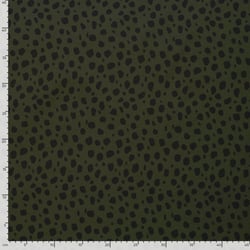 Tissu Softshell  Naya léopard Noir sur fond Vert kaki