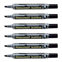 Lot de 6 marqueurs permanents - PENTEL - Pointe biseautée 1 - 3,5 mm - Noir - MAXIFLO NLF60