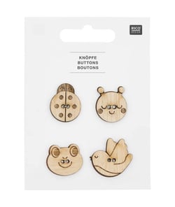 Boutons en Bois Tête d'Animaux X4 de Rico Design : Une Touche de Charme Naturel pour vos Créations Bébé Blanc