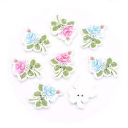 5 BOUTONS BOIS Blanc Forme FLEURS rose, bleu, vert 2 trous - couleurs aléatoires - creation couture