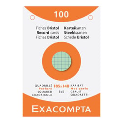 Étui de 100 fiches - bristol quadrillé 5x5 perforé 105x148mm - Couleurs assorties - x 10 - Exacompta