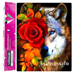 Diamond Painting Broderie Diamant LUMINLIFE 40x50cm, 100% strass, diamants ronds - Loup et rose