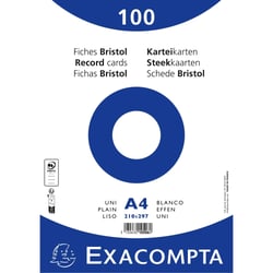 Paquet 100 fiches sous film - bristol uni non perforé - 210x297mm - Blanc - x 10 - Exacompta